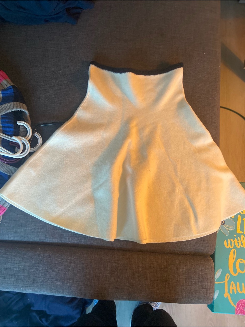 Zara Cream Flared Skater Skirt with Black Trim